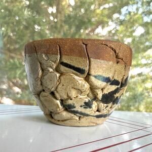 Vintage Studio Pottery Bowl Rustic Stoneware Heavy Textured Art Bowl